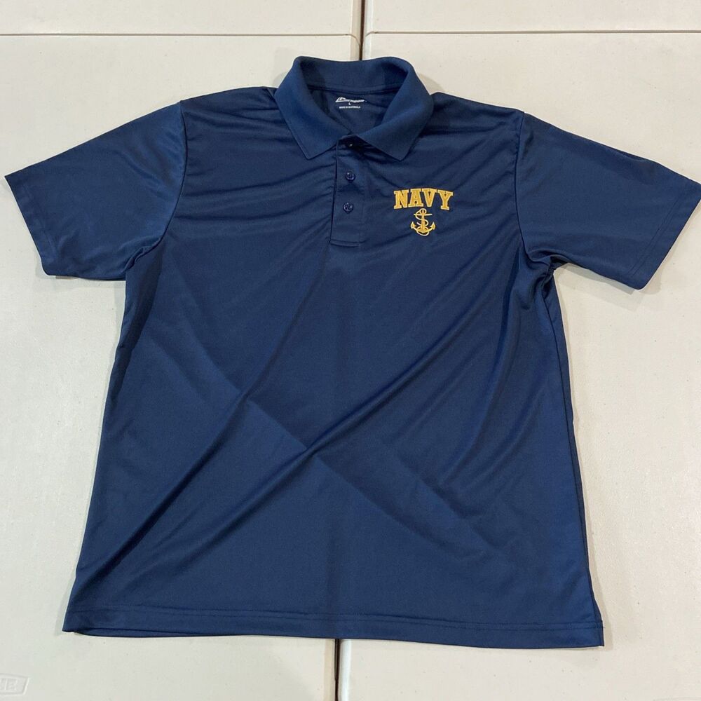 Paragon Mens 3 Button Polo Shirt Sz L Blue Short Sleeve Polyester US Navy. MB2